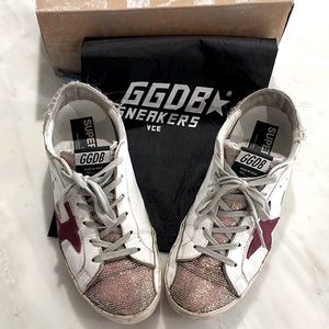 Golden goose super star white with pink glitter sneakers size 40